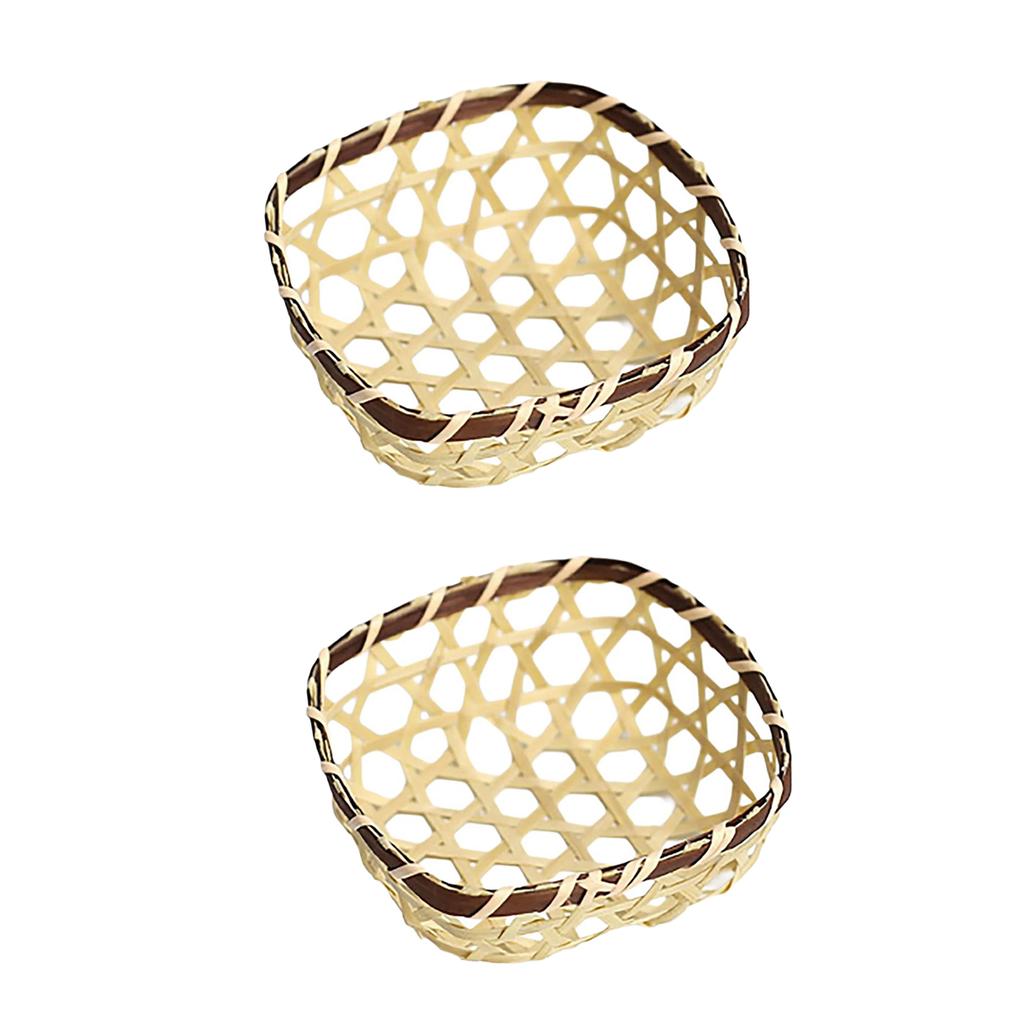 2 Stück Handgefertigte Bambus Servierkörbe für Dekorative Tischverwendung Snacks und Früchte Aufbewahrungstablett Dekokorb