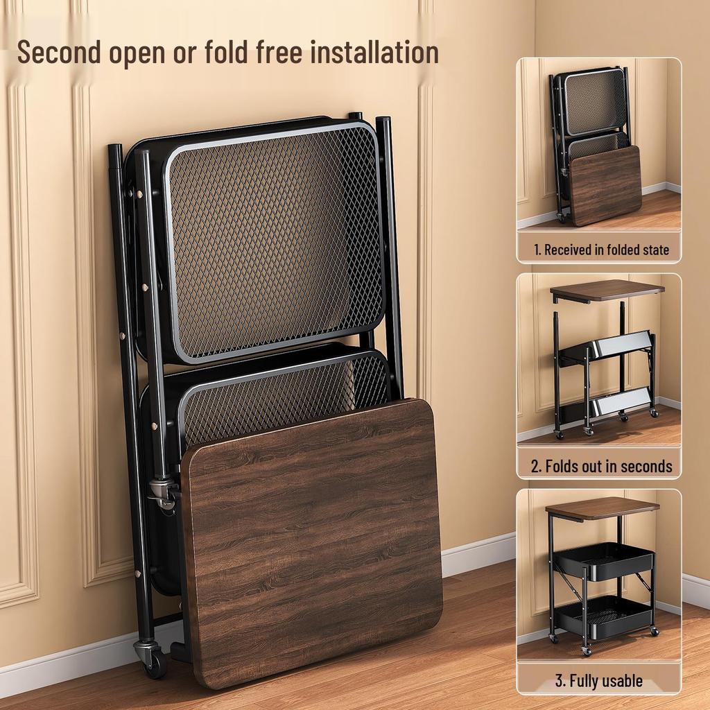 Beweglicher mehrstöckiger Snack- und Kaffeetisch: Faltbares Regal für Wohnzimmer & Schlafzimmer