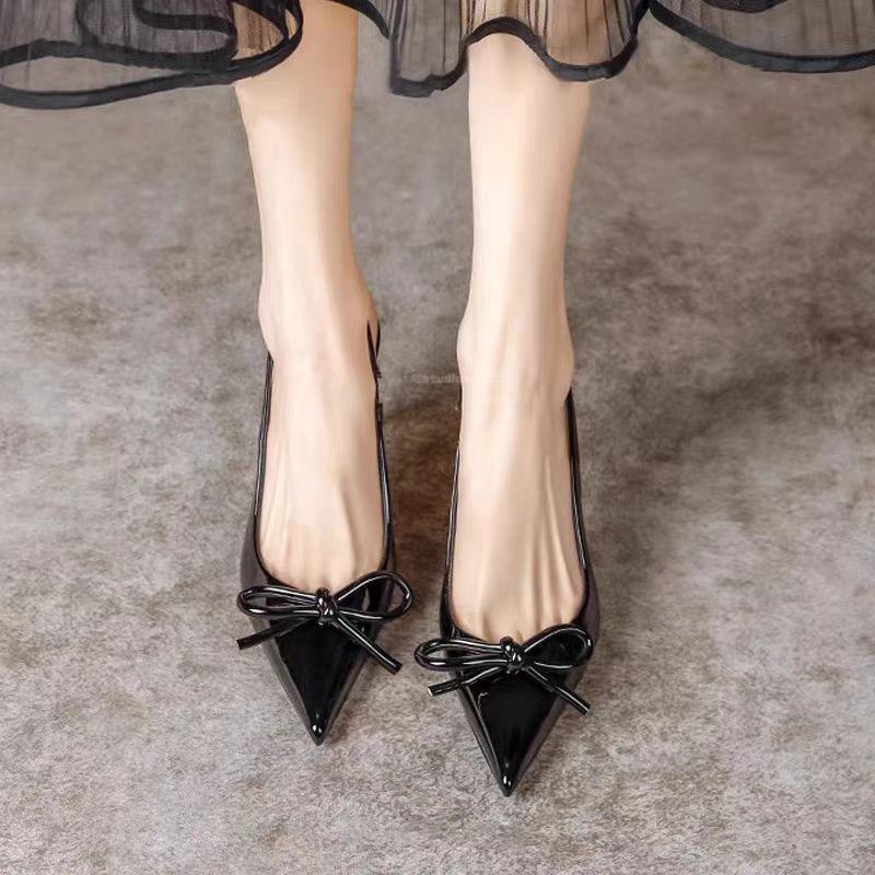 Wedding shoes high heels women's spring 2025 new bag head pointed head thin heel bow French temperament single shoes red