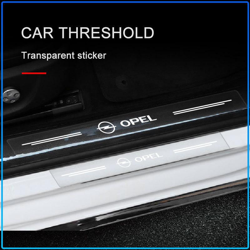 4 Stuks Auto Drempelbeschermer Transparant Decoratief Badge 3D Sticker Voor Opel crosa d astra h insignia astra j zafira b mokkaastra vivaro astra g