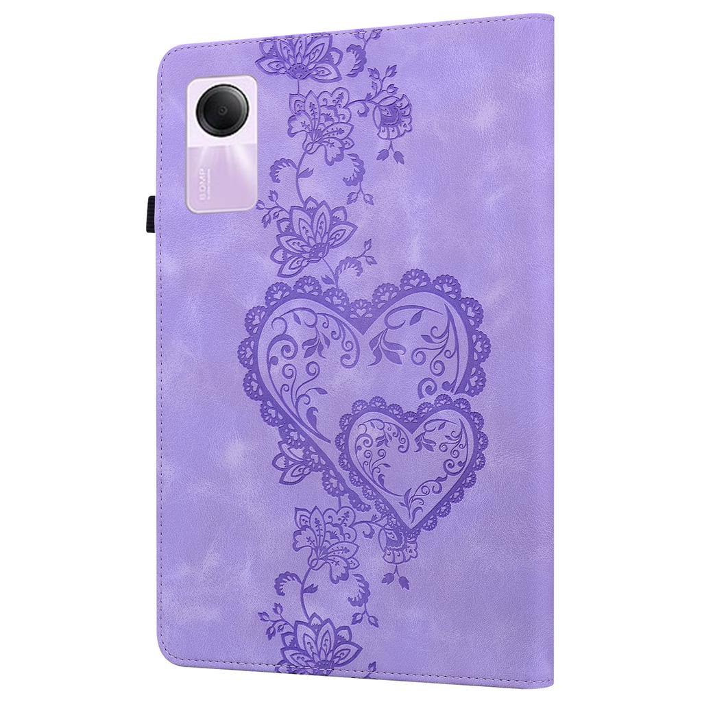 For Xiaomi Redmi Pad SE Leather Case Heart Imprint Foldable Stand Card Slot Stylus Holder Tablet Cover