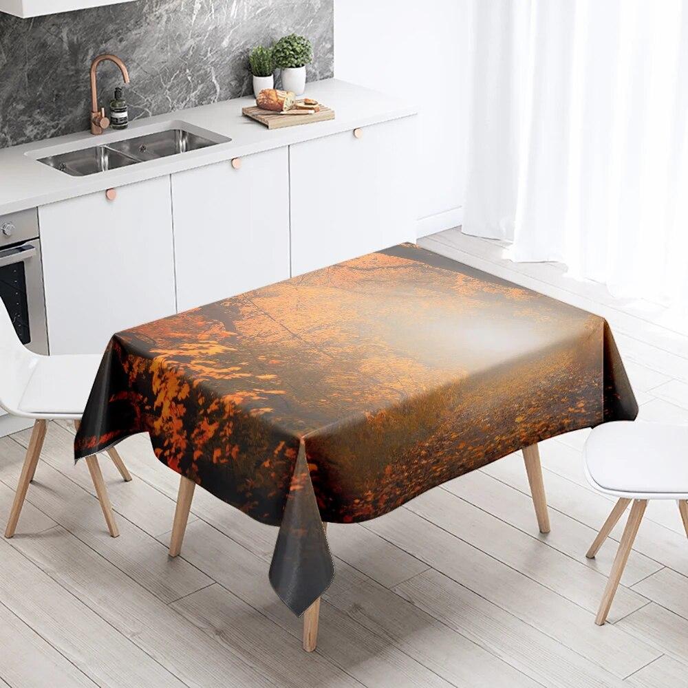 Natural Trees Tablecloth World Scenery  Anti-Stain Waterproof Rectangular Kitchen Table Home Decoration