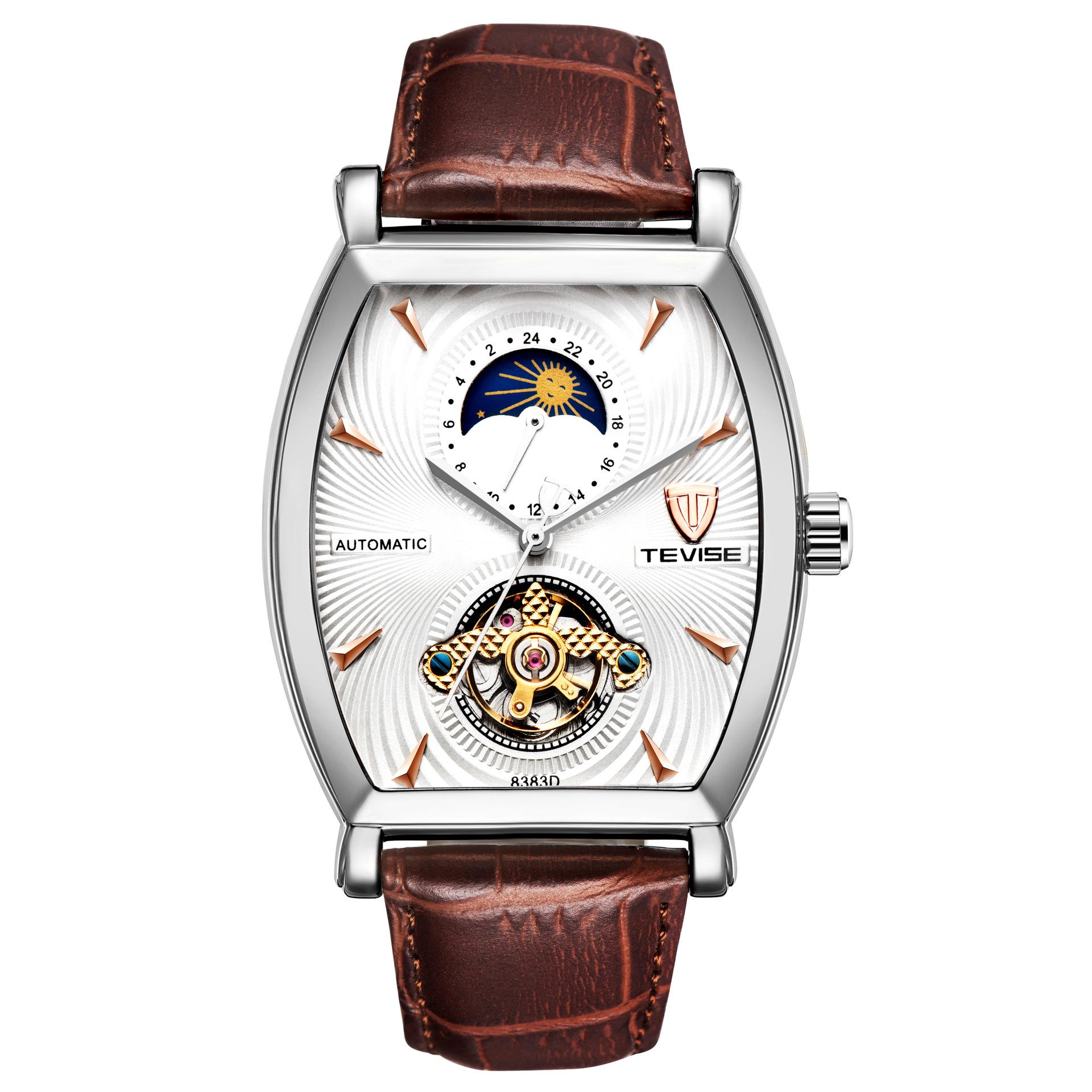 Кожаные часы TEVISE, новые модные часы STAR, мужские часы Wine Barrel белый