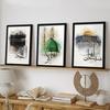 Set da 3 pezzi Stile Religione Islamica Arte Vintage Pittura ad Olio su Tela con Cornice in Legno Disegna Decorazione Murale Decorazioni per la Casa e la Stanza