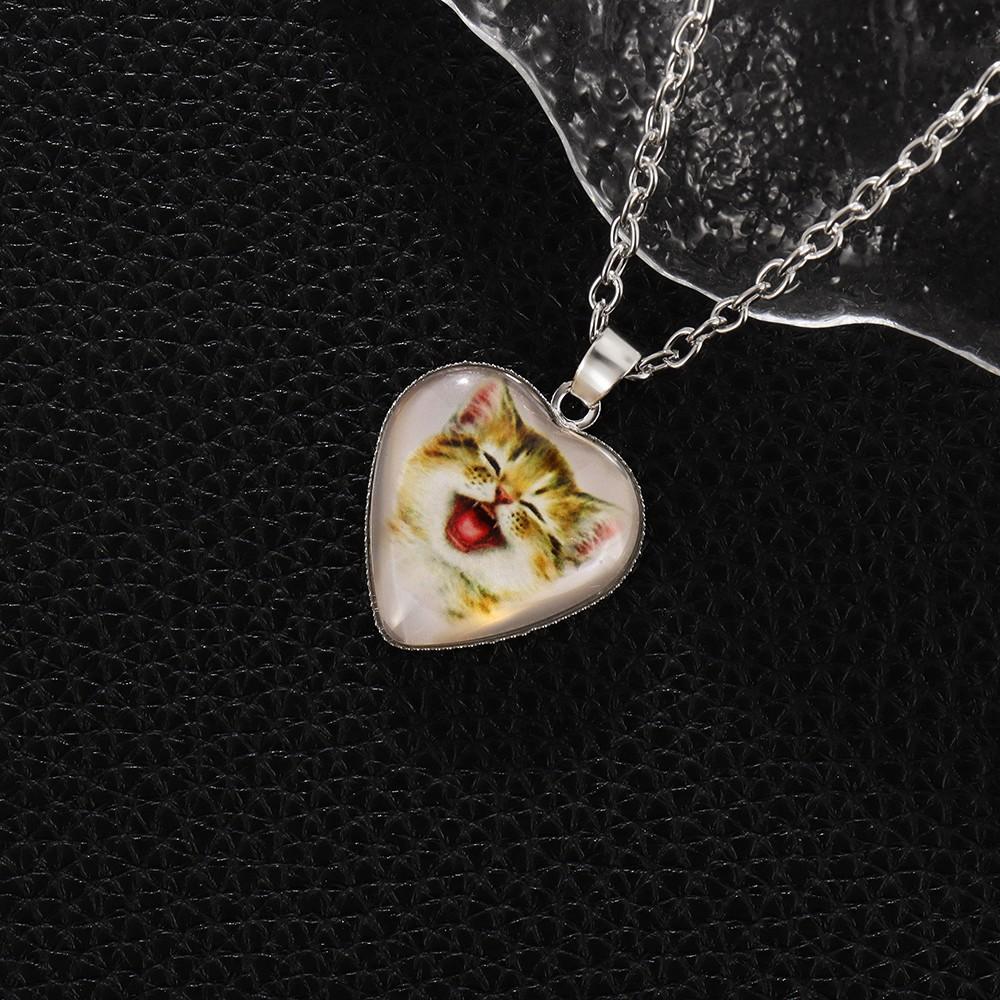 Fashion New Heart-shaped Crystal Cute Golden Kitten Pendant Necklace
