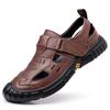 Men's sandals 2025 summer breathable hole shoes men's leather non-slip casual dad shoes durable rubber sole