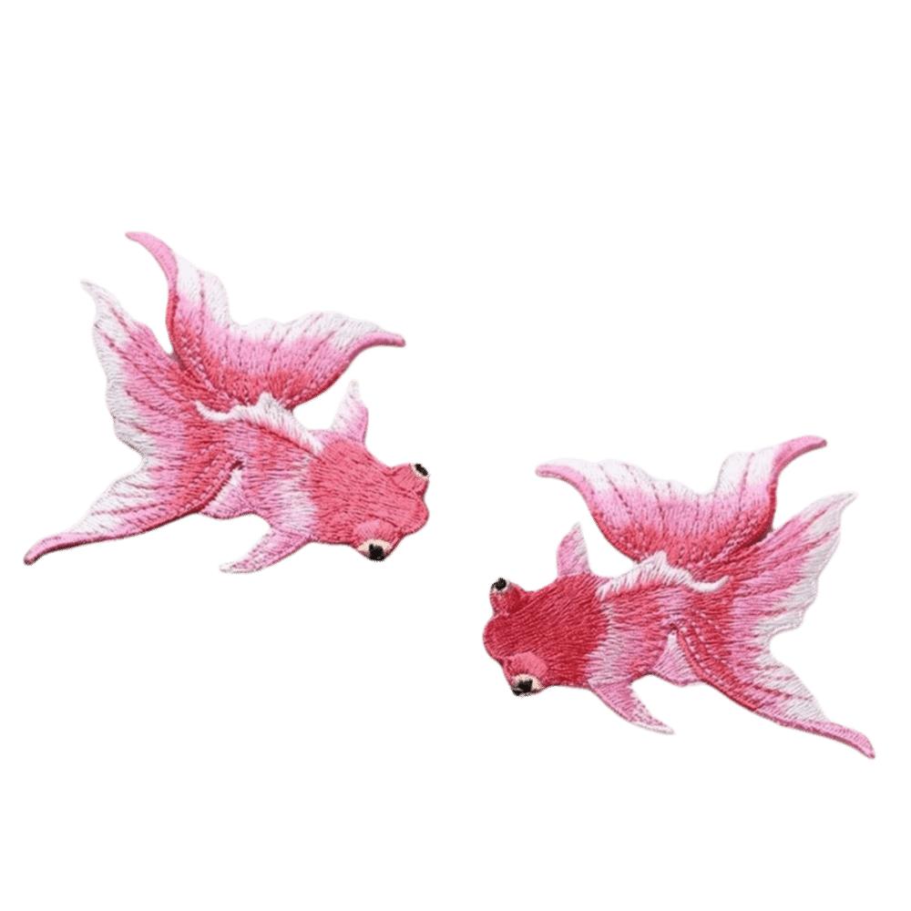 1 Pair 9.3*9cm Goldfish Patch Ink Embroidery Red Pink Clothing Patches Ethnic Style Sew On Applique Clothing Decoration