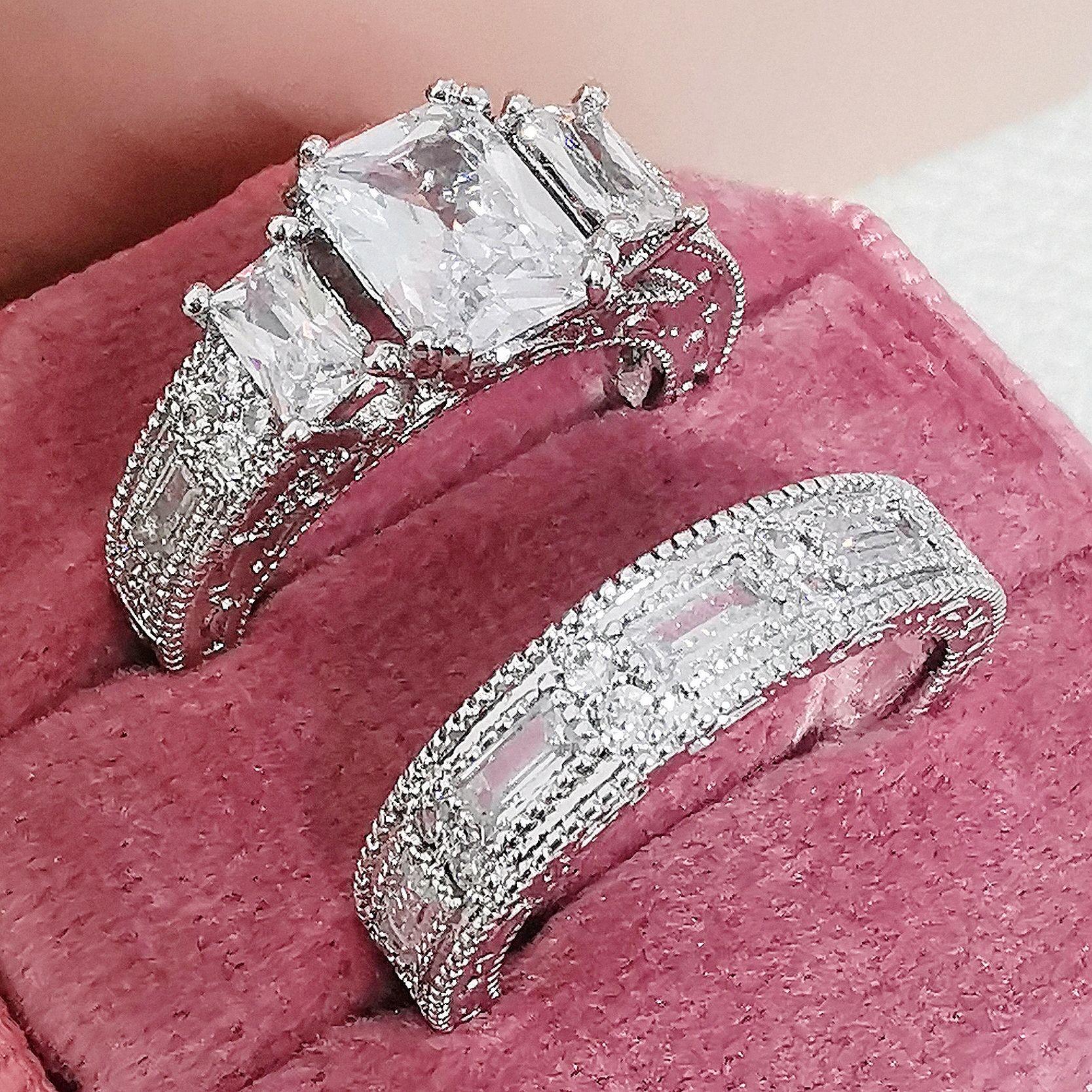 

Европейское и американское роскошное кольцо для помолвки для пары с цирконом (R5833) Size 10 белый