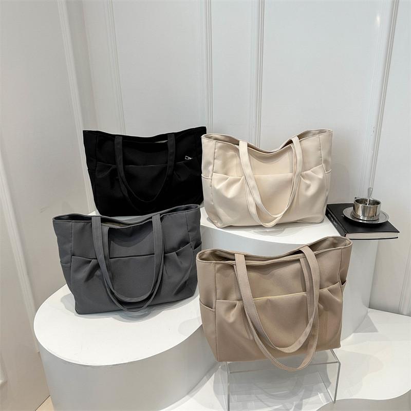2024 Fashionable Large Capacity Canvas Tote Bag Stylish Commuter Shoulder Bag In White Gray Black Khaki Colors