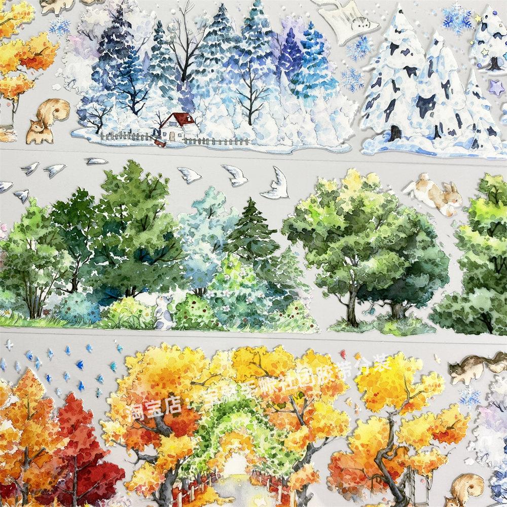 washi pet tape Journal S2 Four Seasons Trees MOOD Spring Summer Autumn Winter Snow Antique Scrapbook Sticker