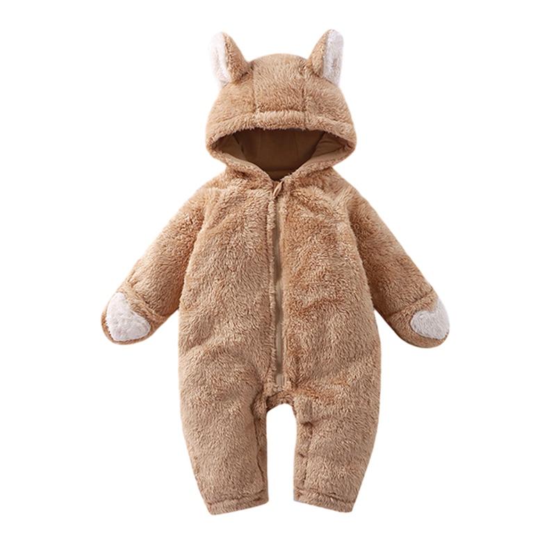 Toddler Baby Hooded Romper Plush Cartoon Animal Style Jumpsuit