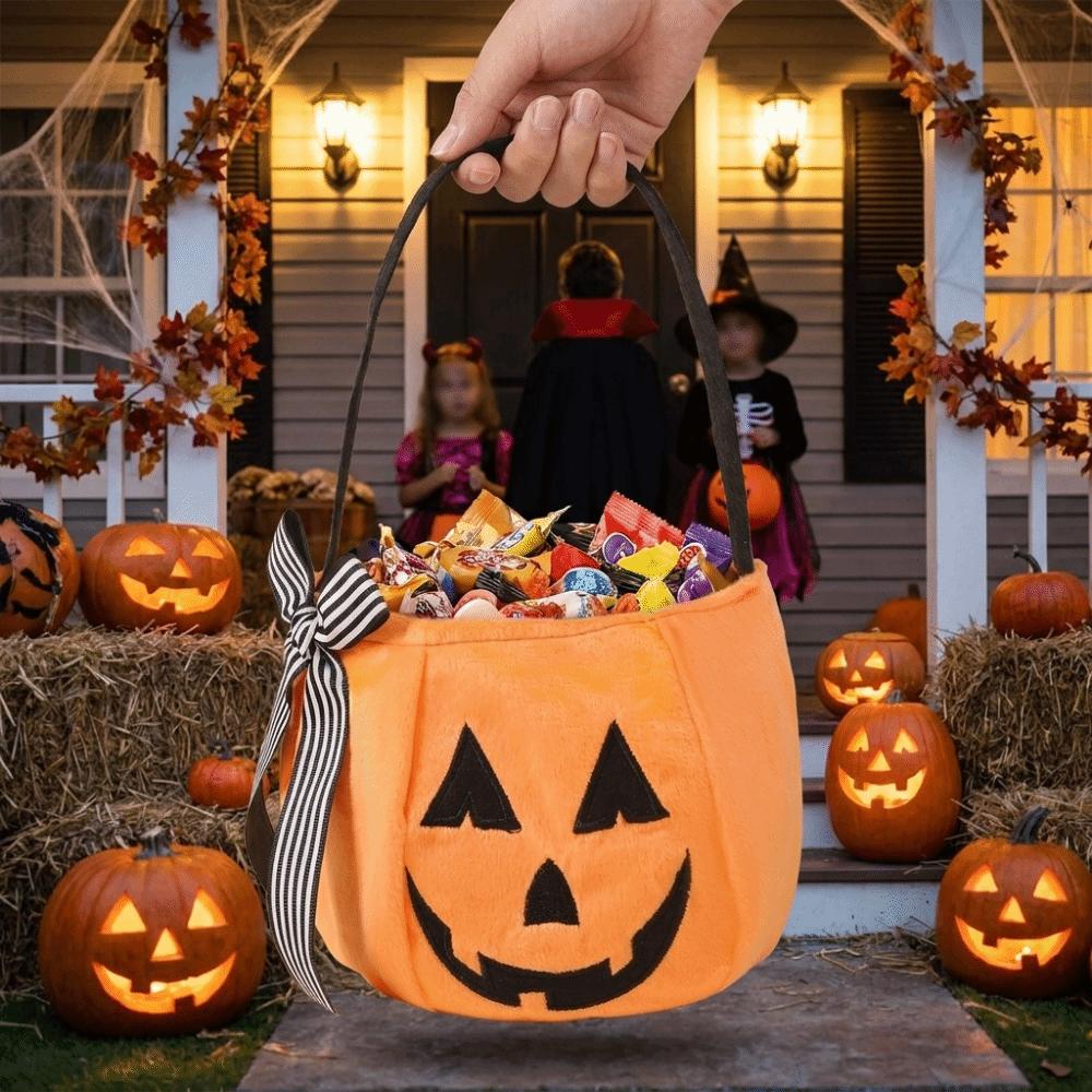 Portable Halloween Pumpkin Bucket Lace Bow Bow Candy Bag Cute Trick Or Treat Bags  Cosplay Dress-up