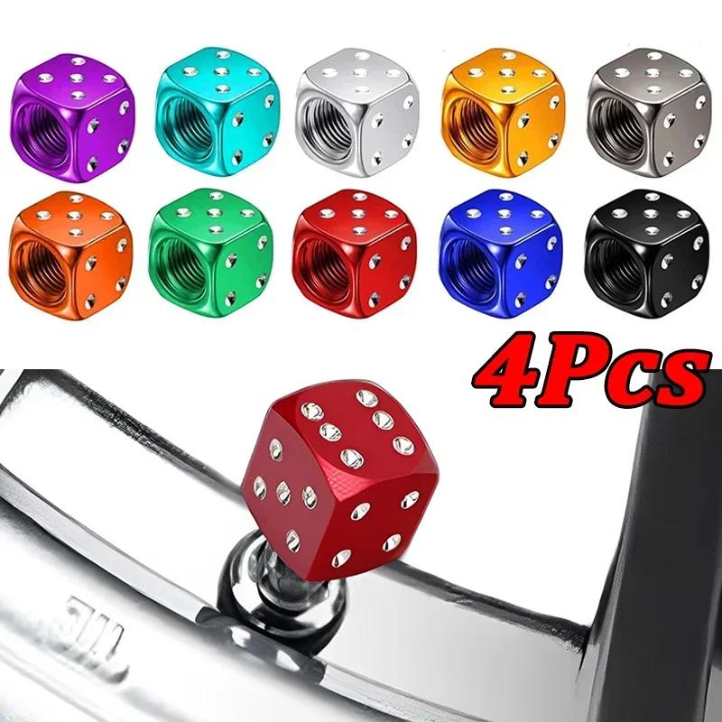 4Pcs Aluminum Alloy Dice Tire Valve Stem Caps Dustproof Tire Valve Stem Covers for Cars SUV Trucks Bikes Motorcycles