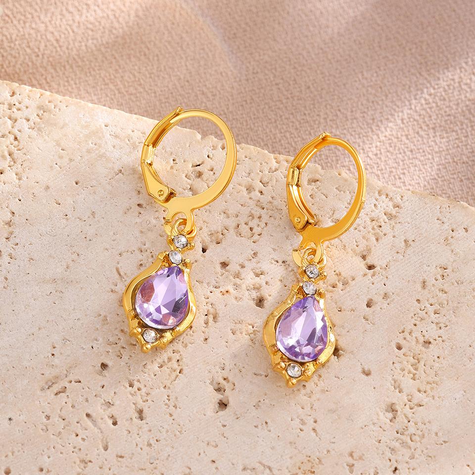 ZAKOL Vintage Shiny Purple Crystal Stone Drop Hoop Earrings For Women Water Dorp Boho Long Dangle Earrings Jewelry Gift