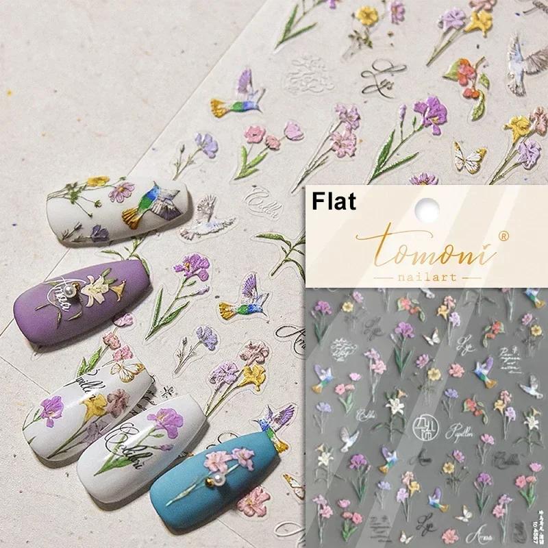 1pcs 5D Nail Art Stickers Soft Relief Freesia Peony Tulip Flower Embossed Mixed Petal Leaf Self Adhesive Nail Decorations