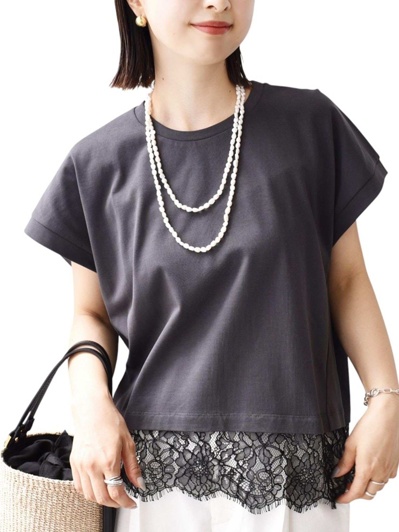 

Женский пуловер с кружевной отделкой, комбинированный, угольный, единый размер, веб-эксклюзив, ручная стирка, 312330060, серый,