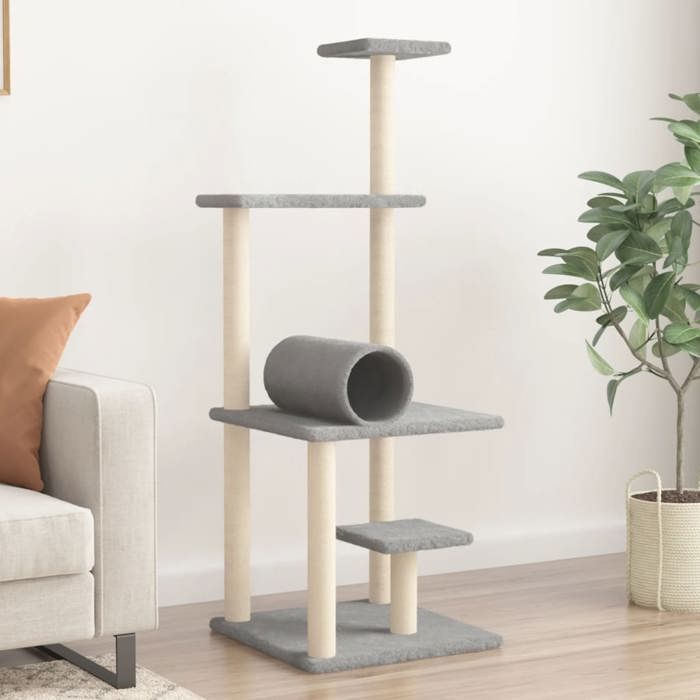 VidaXL Cat Tree with Sisal Scratching Posts Light Grey 136 Cm 172092