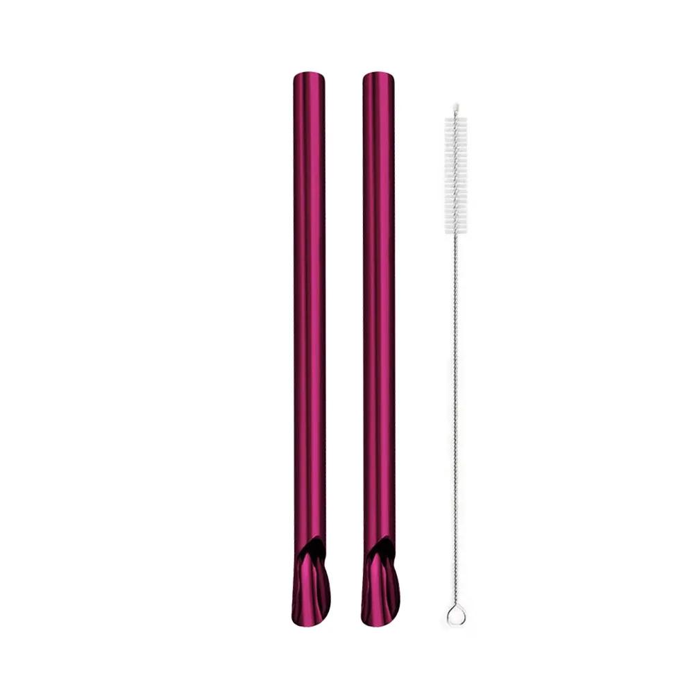 2/4Pcs ReusableDrinking Straw Smoothie Milkshake Scoop Stainless Steel Straw Spoon Durability Stirring Spoon  with Brush Set Bar