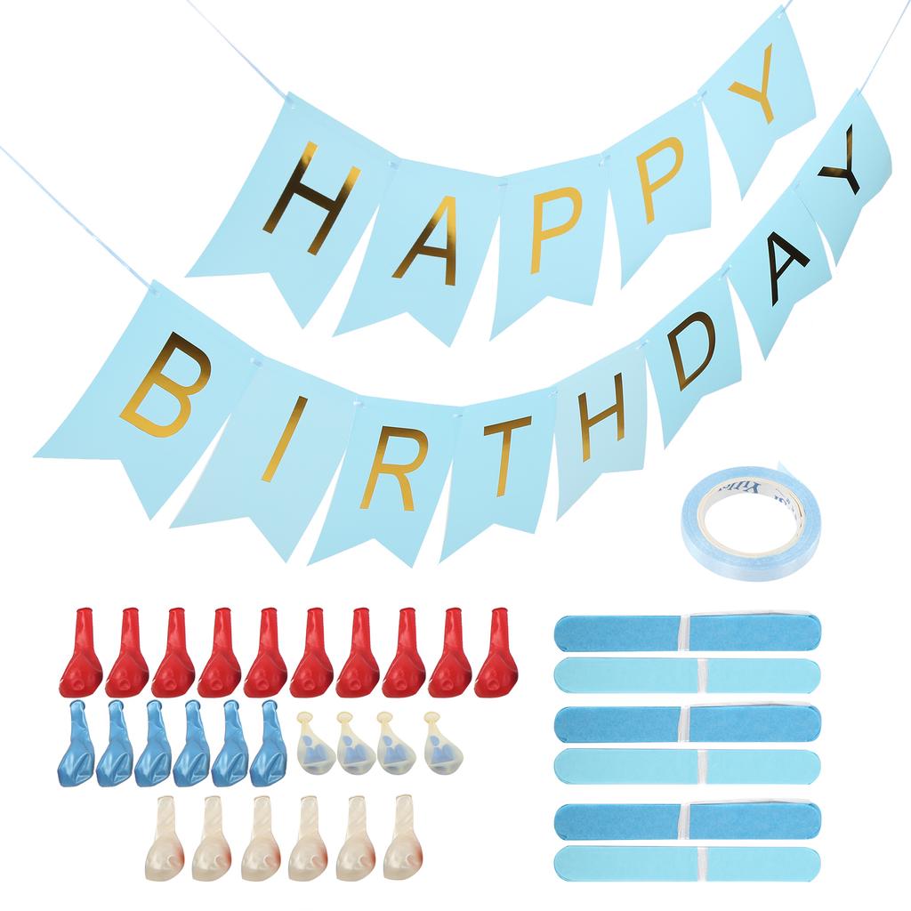 Birthday Party Balloon Paper Flower Ball Decorative Balloon Card Decoration AccessoryBlue Set