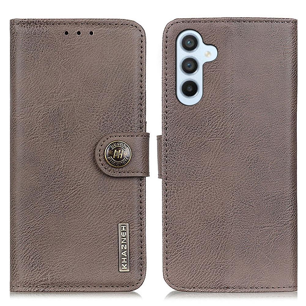 

KHAZNEH For Samsung Galaxy A15 4G Case Anti-Scratch Cowhide Texture Leather Stand Phone Cover Khaki