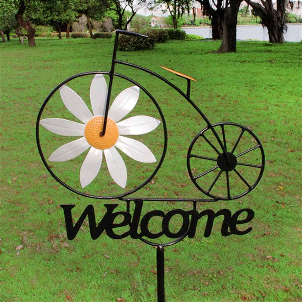 Wrought Iron Daisy Bicycle Welcome Sign - 47.2 Inch Outdoor Vintage Garden Yard Creative Welcome Art Decoration