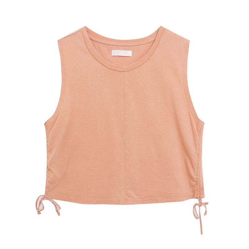 

Американский винтаж Мягкий @ Приталенный крой! Однотонный спортивный жилет без рукавов с кулиской по бокам, облегающий талию, женский короткий топ, внешняя торговля Micro Flaw Powder S