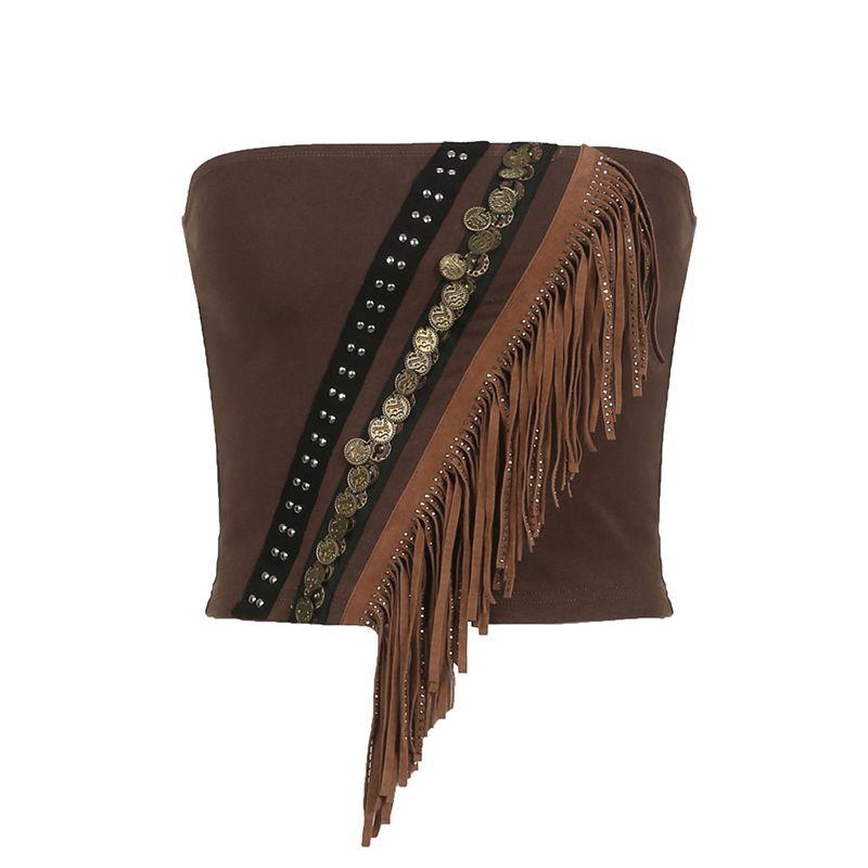 

Европейская и американская женская одежда Этнический стиль Кисточки Средневековая художественная концепция Топ-труба Brown L