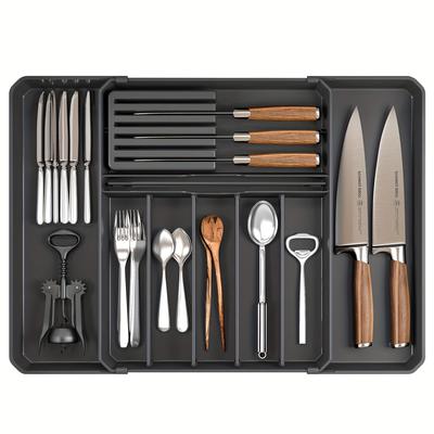 1 pieza Organizador de cajón para cubiertos, Organizador expandible para utensilios de cocina, Bandeja para cubiertos y vajilla de mayor capacidad, Multiusos
