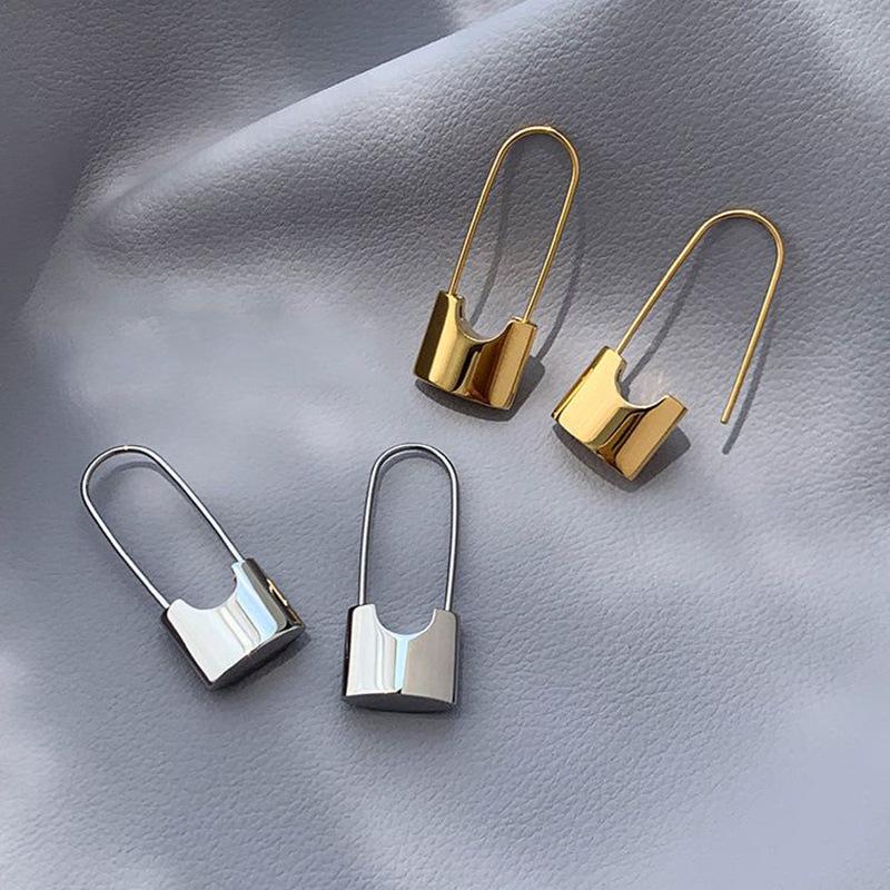 Cao Shi Minimalist Metal Cold Style Designer Earrings, Pin Lock Shape