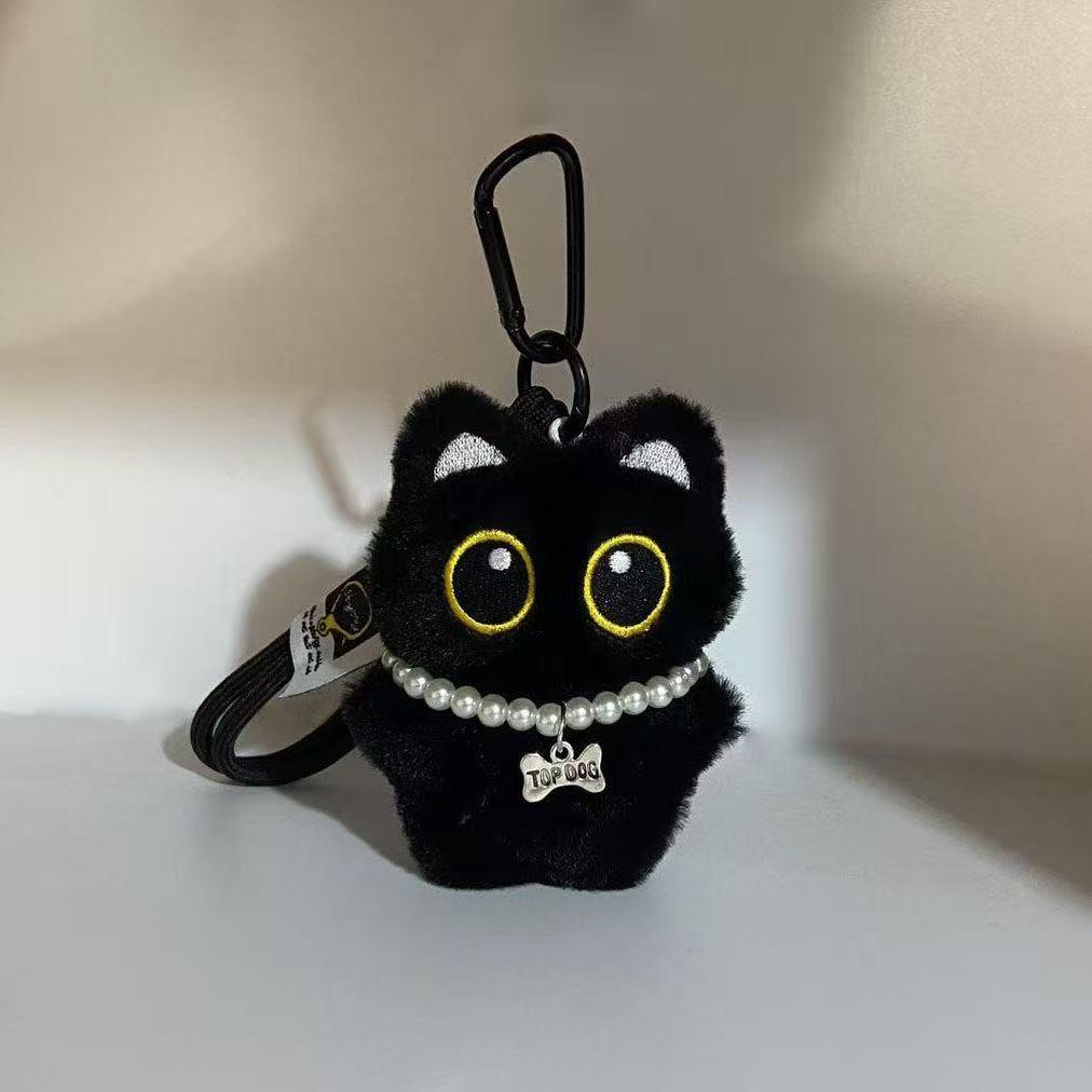 Upgraded Hook Squeaky Black Cat Bag Charm: Cute Plush Backpack Keyring