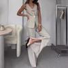 2024 Elegant Solid Color V-neck Sleeveless Vest & High-waisted Wide-leg Pants Set for Women