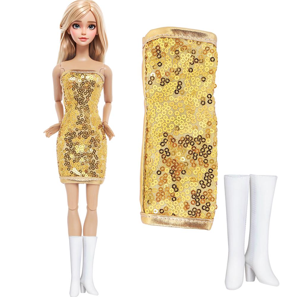 

Модное платье для куклы Блестящее платье для куклы 30 см 11,5 Мини-платье с пайетками с туфлями на высоком каблуке Сапоги Детские игрушечные аксессуары Подарок