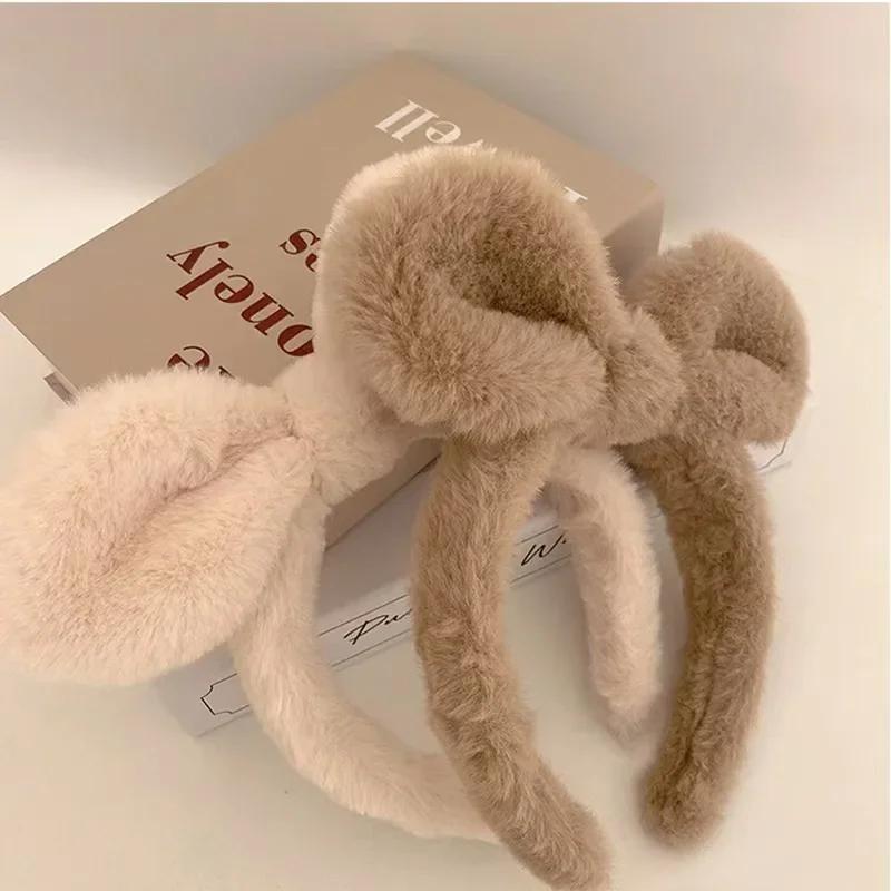 Plush Rabbit Deer Ears Headband Non-Slip Sweet Simple Hair Band with Hairpin, Cute Headdress Jewelry Gift for Women Girls