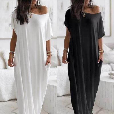 European & American Summer Women's Solid Color Short Sleeve Long Dress