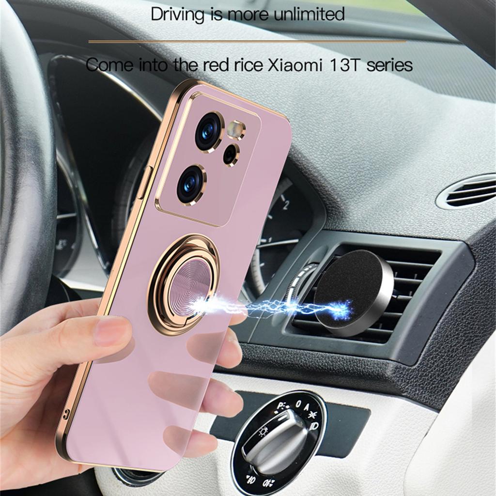 Für Xiaomi 13T/13T Pro Hülle Präzise Aussparungen 6D Galvanisierung TPU Handyhülle mit Ringhalter