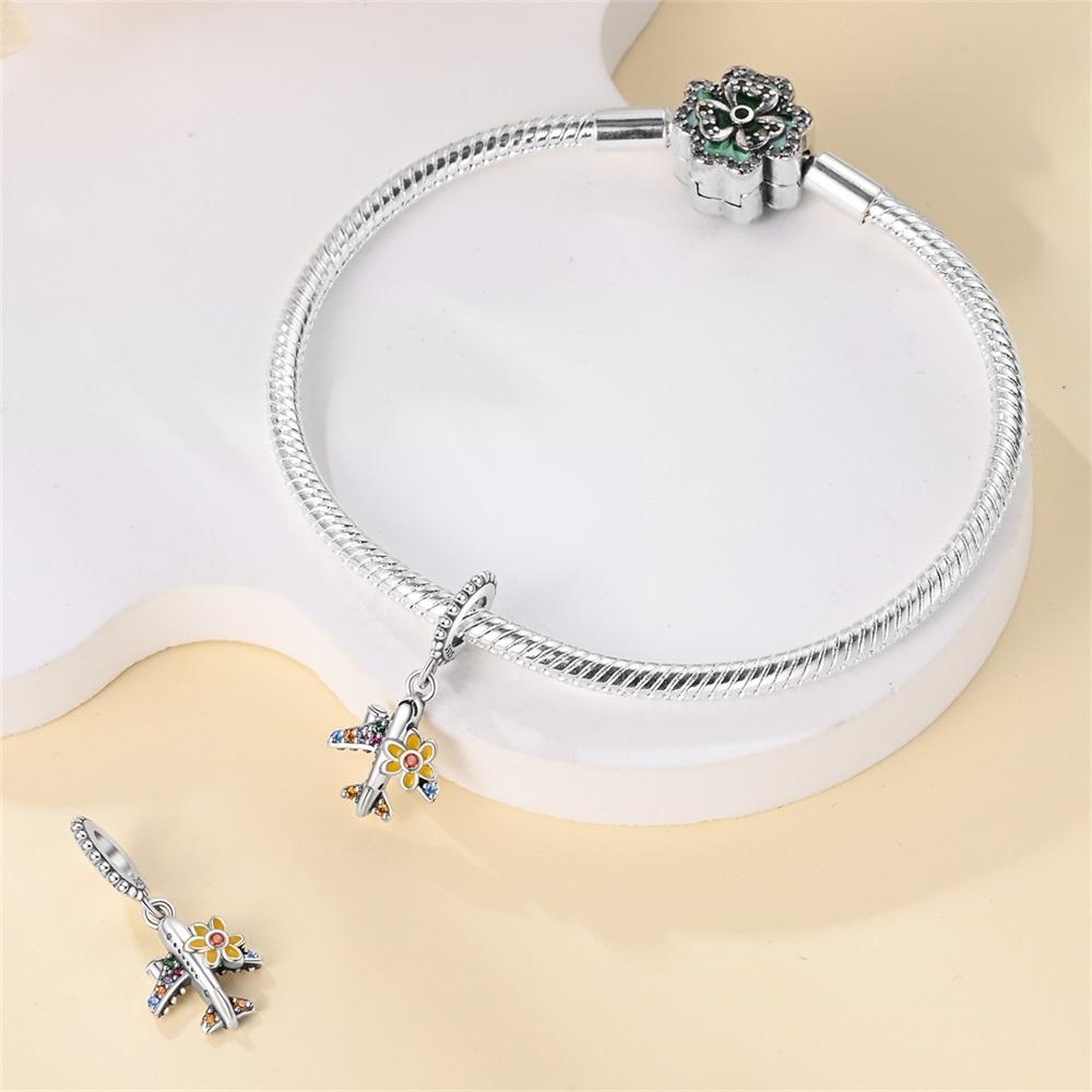 Original Copper Charms Luxury Yellow Flower Airplane Pendant Beads Fit Bracelet Diy Women Making Delicate Gift