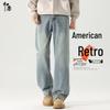 Men's American Retro Lightning Pattern Straight-Leg Jeans