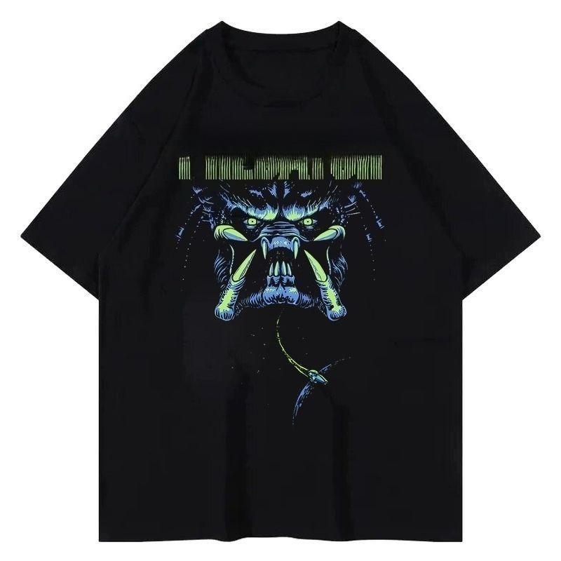 2025 Autumn and Winter Heavy Pure Cotton Horror Character Printed T-shirt Men's and Women's Comfortable and Versatile T-shirt