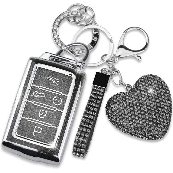 Compatible with Jeep Key Fob Cover with Keychain, Car Key Shell for Women Compatible with Grand Cherokee L Grand Wagoneer L Wagoneer Grand Cherokee L