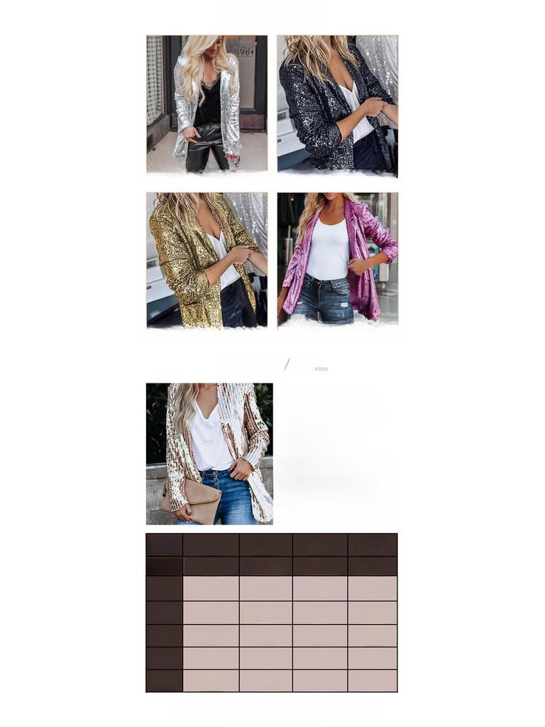 Damen Mehrfarbig Pailletten Langarm Mode Blazer 2025