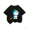Kawaii Children Short Sleeve Tee Lovely Doraemon Print Soft Crew Neck Casual Daily Summer Outfit For Kids 3 To 14
