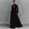 Women's Stand Collar Long Sleeve Solid Color High Waist Pleated A-Line Maxi Dress With Pockets