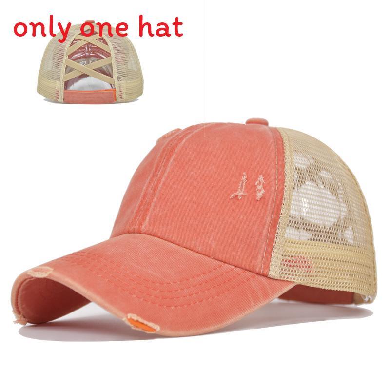 Baseball Cap Womens Cotton Mesh With Crossed Ponytail Openings For Summer Casual Wear