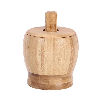 Bamboo Mortars and Pestle Set with Lid Pepper Garlic Spices Grinder Press Crusher Masher Kitchen Tool Grinding Bowl