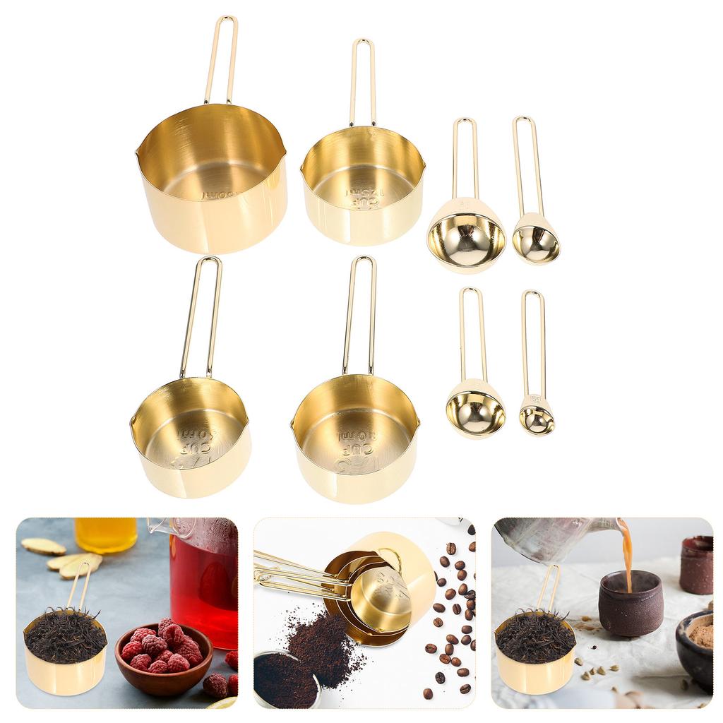 1Set Food Grade Stainless Steel Measuring Cups and Spoons Set Baking Measuring Tools Ergonomic Grip Rustproof Reusable Scoop Set