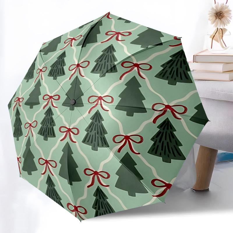 

1pc Christmas Trees Automatic Folding Umbrella - Portable Collapsible Design, 8-Rib Iron Frame yy251209056