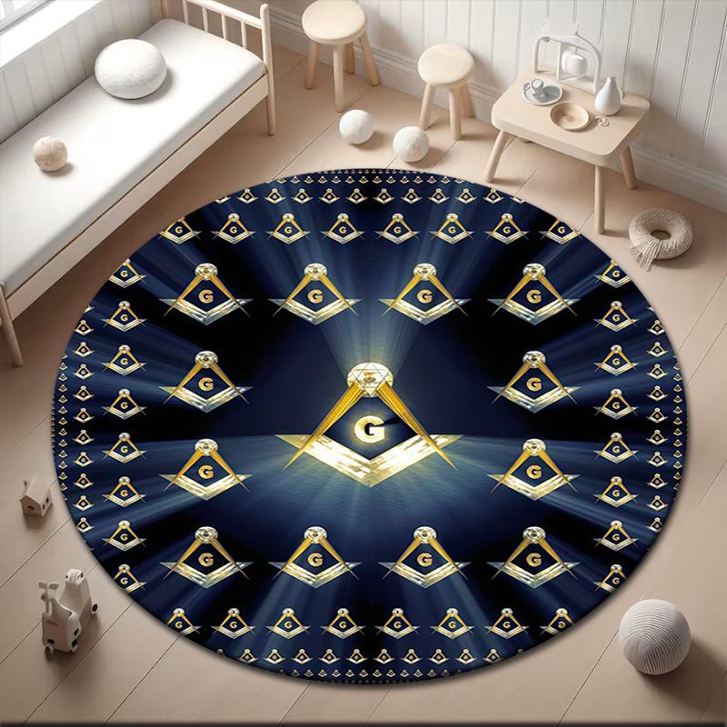 1pc The square and compass of Freemasonry Round carpet Painted Printed circular carpet, home door mat, outdoor travel protection carpet