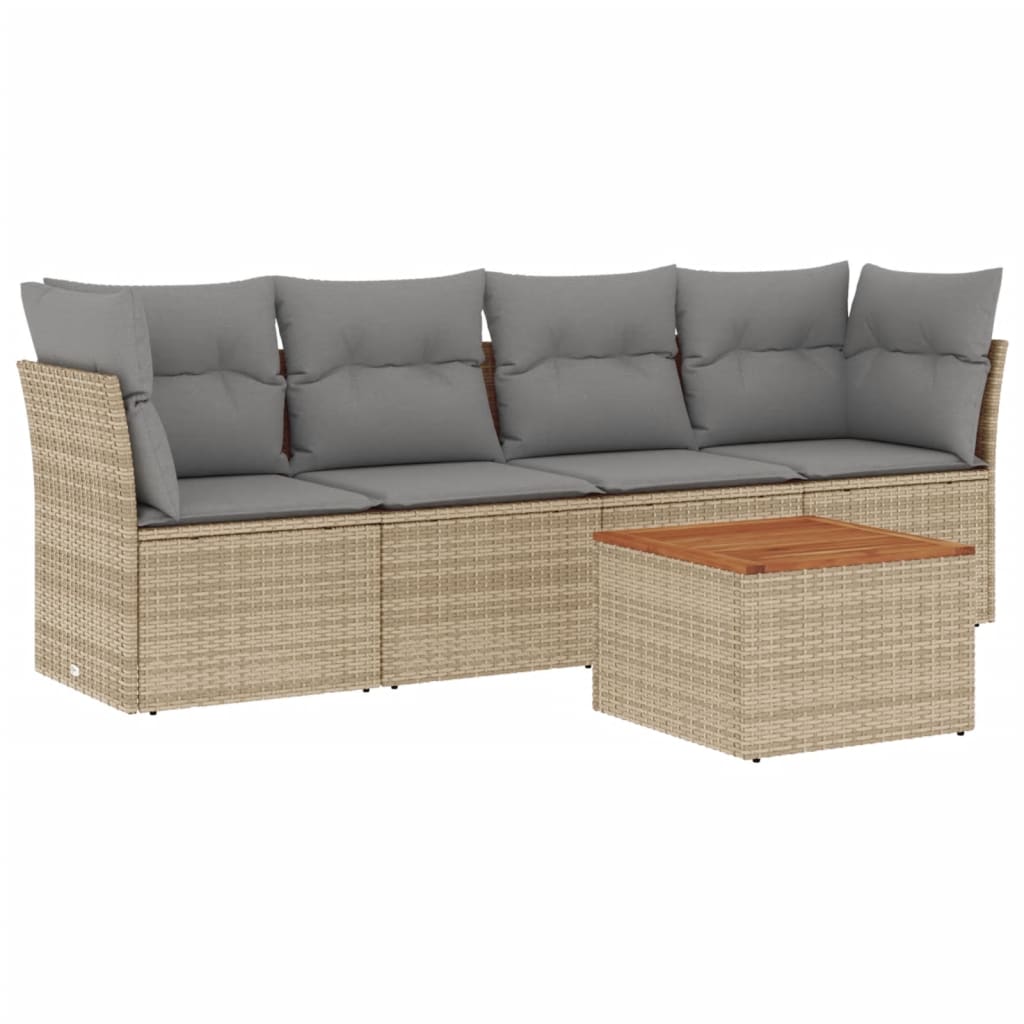 Vidaxl 5-Cz. Garden Furniture Set With Cushions, Beige, Poly Rattan