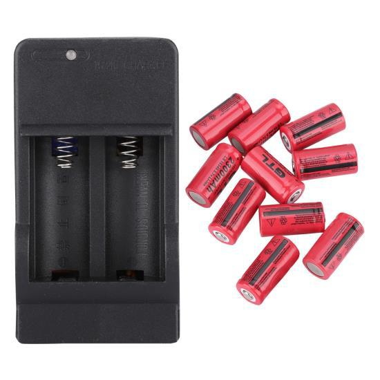 

10PCS 16340 2300mAh Mini Portable Charging Battery for Iooei US Charger 100-240V Red