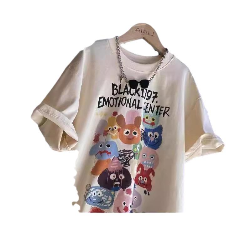 Boys' Cartoon Short-Sleeve Cotton T-Shirt – Korean Style, Loose and Trendy for Kids